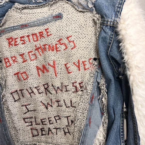 Custom Upcycled Reworked Fur Denim Jacket Size S - Picture 6 of 7